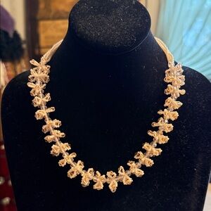 Vintage artisan created glass seed beads, and crystal flower necklace